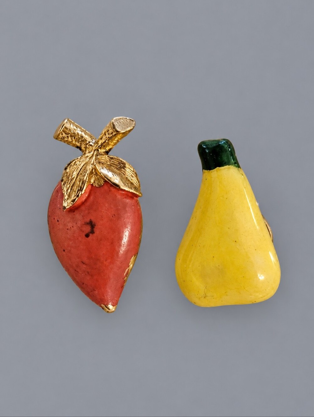 3/$30 Vintage Red Strawberry & Yellow Pear Fruit Pin Set